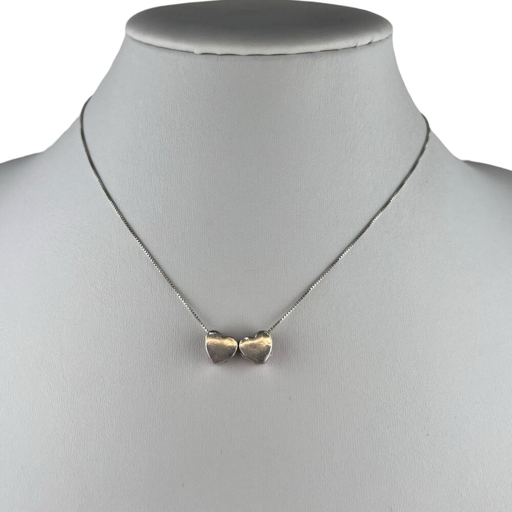 Box Chain 15.75" Sterling Silver Necklace Two Hearts
